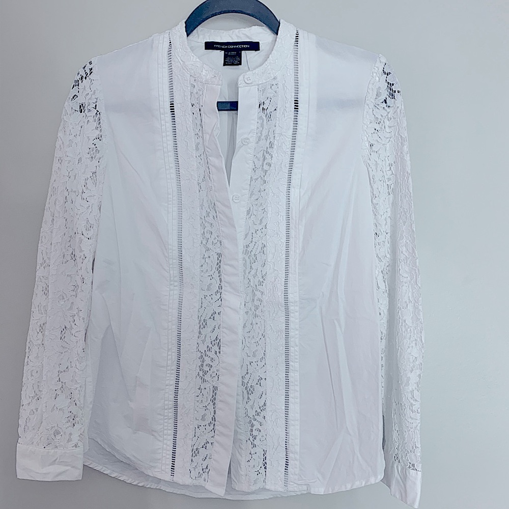 French Connection White Lace Blouse
